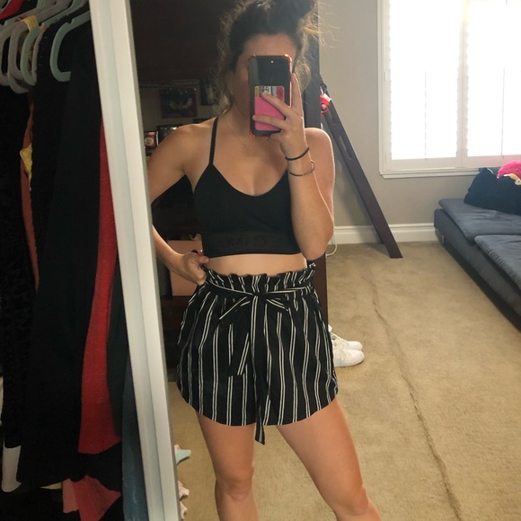 SHEIN Pants - Black + White Paperbag Shorts